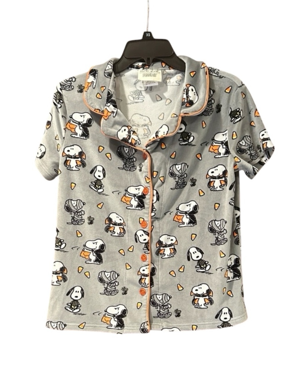 Munki Munki Peanuts Snoopy Halloween Pajama Top Grey Orange Candy Corn Small